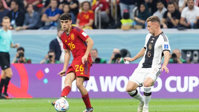 Pedri, titular ante Alemania, completó por primera vez en su carrera los 90 minutos de un partido en un Mundial./ Twitter RFEF.