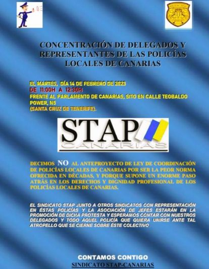 Convocatoria para las movilizaciones de policías locales de Canarias del sindicato STAP Canarias. / AH