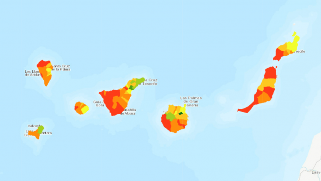 Mapa de Canarias según la renta media por personas (2020) / INSTITUTO NACIONAL DE ESTADÍSTICA