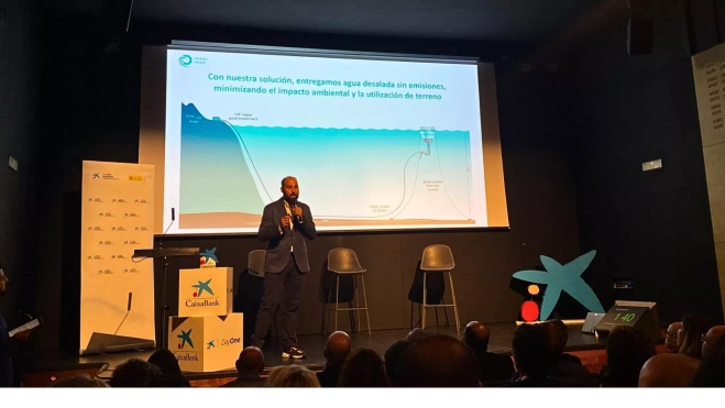 Sebastián Feimblatt, CEO de Ocean Oasis Canarias, durante su presentación ante el jurado de los premios / ATLÁNTICO HOY