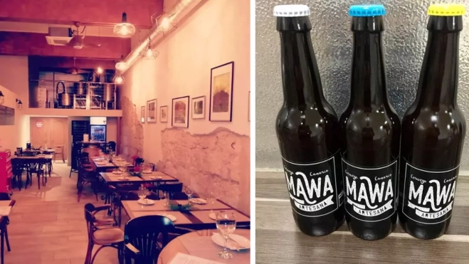 A la izquierda, la tasca; a la derecha, imagen de la cerveza Mawa / MONTAJE AH