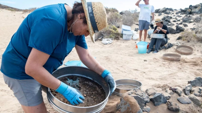 Vista de los trabajos que se están realizando en al yacimiento arqueológico romano del islote de Lobos, en Fuerteventura.CARLOS DE SÁA EFE (2)