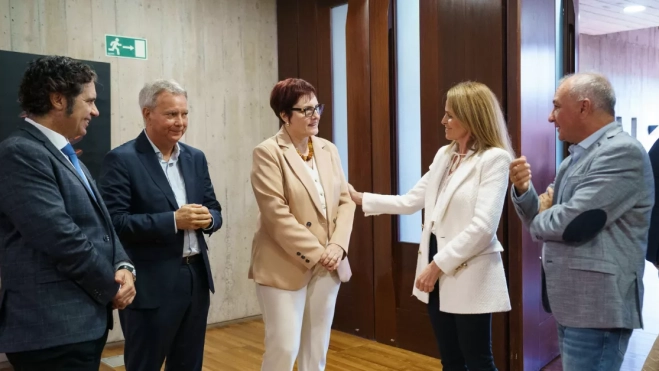 Representantes de los grupos parlamentarios durante la reunión del Pacto Migratorio de Canarias con la consejera de Infancia, Candelaria Delgado. EFE