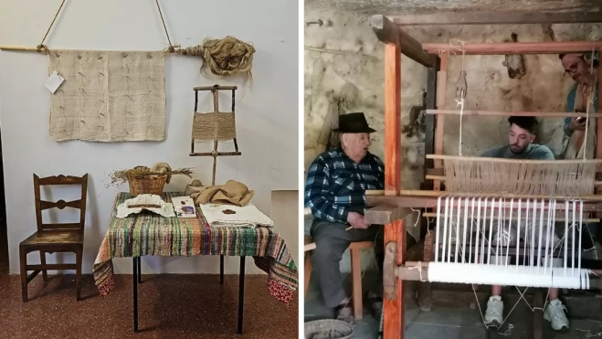 Muestras de pieza de linos y el trabajo de la fibra en el telar / MONTAJE AH Muestras de pieza de linos y el trabajo de la fibra en el telar / MONTAJE AH