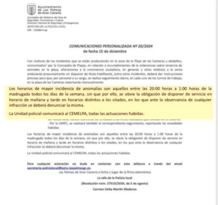 Extracto del informe de la Policía Local de Las Palmas de Gran Canaria al que ha tenido acceso Atlántico Hoy./ AH