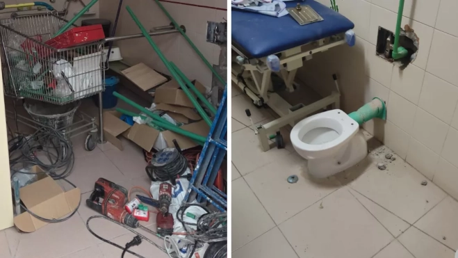 Baños con herramientas y sin terminar / AH Baños con herramientas y sin terminar / AH